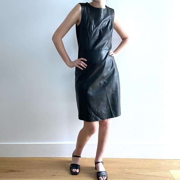 MODE DE VIE BLACK FAUX LEATHER SLEEVELESS MIDI DRESS - XS - Picture 1 of 17